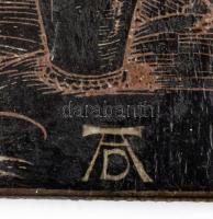 Albrecht Dürer: Férfifürdő c. fametszetének későbbi réz nyomólemeze. Díszes rézveretű sarkokkal, aka...