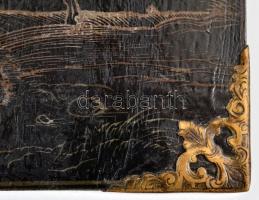 Albrecht Dürer: Férfifürdő c. fametszetének későbbi réz nyomólemeze. Díszes rézveretű sarkokkal, aka...