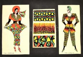 Papp Gabriella (?-?): Japán ruha- és mintatervek. Vegyes technika, papír, paszpartuban, 43×61 cm