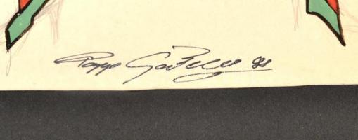 Papp Gabriella (?-?): Japán ruha- és mintatervek. Vegyes technika, papír, paszpartuban, 43×61 cm