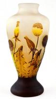 Gallé jelzéssel virágmintás váza, többrétegű, kis kopásokkal, m: 20 cm
