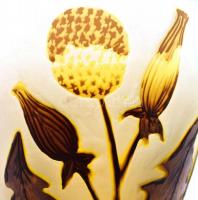 Gallé jelzéssel virágmintás váza, többrétegű, kis kopásokkal, m: 20 cm