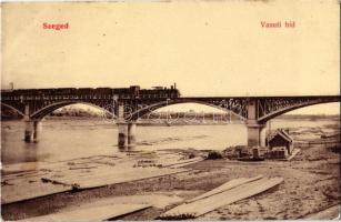 1908 Szeged, Vasúti híd, gőzmozdony, vonat, faúsztatás. W. L. 833. (EK)