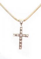 Ezüst(Ag) kígyó nyaklánc, köves kereszt függővel, jelzett, h: 42 cm, 2,1×1,2 cm, bruttó: 4,4 g