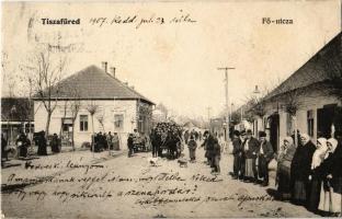 1907 Tiszafüred, Fő utca, piac, italmérés, üzlet, fával megrakott szekér (EK)