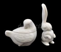 5 db herendi fehér porcelán figura: nyúl, enyhén kopott, m: 10 cm.  2 db kislány, enyhén kopott, m: ...