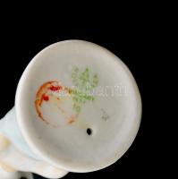 4 db hollóházi porcelán figura, mind kézzel festett: Női alak népviseletben és fejkendővel, enyhén k...