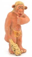 Jandó jelzéssel: Ősember katicabogárral, kerámia figura, részben festett, hajszálrepedésekkel, m: 20 cm
