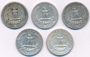 Amerikai Egyesült Államok 1948-1955. 1/4$ Ag "Washington" (5xklf) T:2- patina
USA 1948-19...