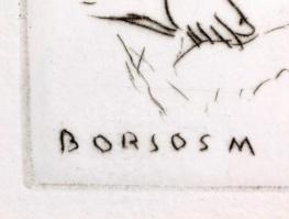 Borsos Miklós (1906-1990): Pásztor. Rézkarc, papír, jelzett a dúcon, üvegezett keretben, 25x15 cm