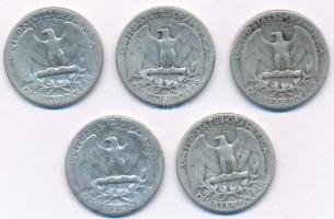 Amerikai Egyesült Államok 1941-1946. 1/4$ Ag "Washington" (5xklf) T:2-,3 patina
USA 1941-...