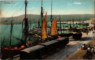 1912 Fiume, Rijeka; Molo / kikötő, rakpart, gőzhajók / port, quay, steamships