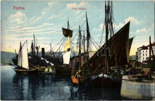 1910 Fiume, Rijeka; Porto Baross / Baross rakpart, kikötő, hajók / quay, port, sailing vessels, steamship