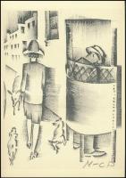Molnár C. Pál (1894-1981): Fülkében, kis szériás ofszet, papír, 29,5×21 cm