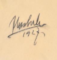 Olvashatatlan jelzéssel: Kalapos férfi portré. Pasztell, papír, jelzett és datált, üvegezett keretbe...