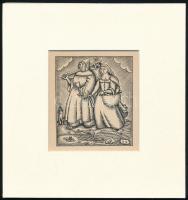 Kozma Lajos (1884-1948):Úton. Fametszet, papír, jelzett a metszeten, paszpartuban, 8×7 cm
