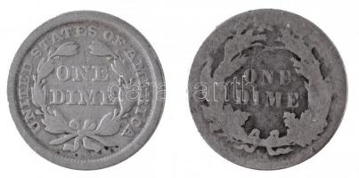 Amerikai Egyesült Államok 1856-1891. 1d Ag "Seated Liberty" (2x) T:2-,3 
USA 1856-1891. 1...
