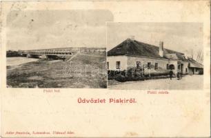 1907 Piski, Simeria; híd, csárda, étterem. Adler fényirda / bridge, inn, restaurant + "GYULA-FEHÉRVÁR - BUDAPEST 6. SZ." vasúti mozgóposta bélyegző (fl)