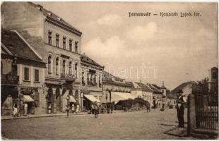 1908 Temesvár, Timisoara; Kossuth Lajos tér, Josef Kehn, Constantin Czaran üzlete, kávéház. S.D.M. 6140. / square, shops, Grand Café