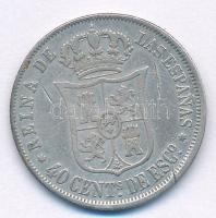 Spanyolország 1866. 40c Ag "II. Izabella" (5,02g) T:2- Spain 1866. 40 Centimos Ag "Is...