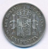 Spanyolország 1891PG-M 1P Ag "XIII. Alfonz" T:2 patina, kis ph. Spain 1891PG-M 1 Peseta Ag...