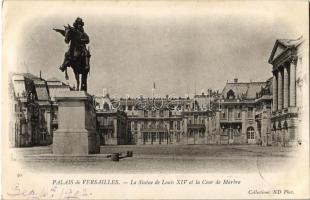1902 Versailles, Palais. La Statue de Louis XIV et la Cour de Marbre / palace, statue, marble court