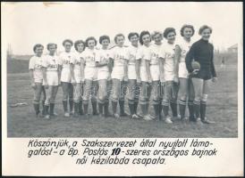 Budapest Postás 10-szeres országos bajnok női kézilabda csapata, fotó, 13×18 cm