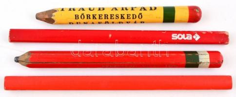4 db régebbi ceruza: 2 db használatlan ács ceruza. 1 db nemzetközi nőnap 1969 felirattal. 1 db Traub Árpád bőrkereskedő Dunaföldvár felirattal.