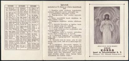 1942 "Jézus szíve bízom benned!" Korda Ipari és Kereskedelmi Rt. kártyanaptár