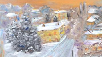 Schönberger jelzéssel: Téli utca., Olaj, farost, 68x82 cm