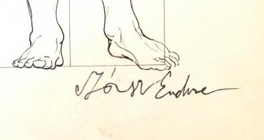 Szász jelzéssel: Ádám és Éva, Tus, papír, kisebb szakadásokkal, 50x50 cm