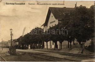 1916 Tamási-Majsamiklósvár, vasútállomás, gőzmozdony. Jeruzsálem Ede kiadása