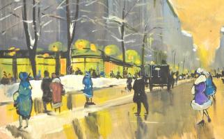 Berkes jelzéssel: Nagyvárosi forgatag. Tempera, karton, szélein enyhén sérült, 45x62 cm