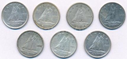 Kanada 1945-1968. 10c Ag (7xklf) T:2-3 Canada 1945-1968. 10 Cents Ag (7xdiff) C:XF-F