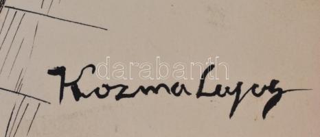 Kozma jelzéssel: Modern enteriőr. Tus-akvarell, papír, sérült (lyukas), 26×43 cm