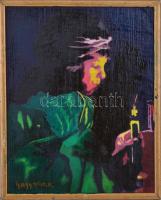 Nagy jelzéssel: Gyertyalángnál. Olaj, karton, keretben, 39,5×32 cm