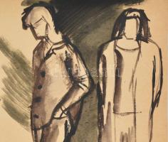 Derkovits jelzéssel: Alakok. Akvarell, papír, sérült, 30,5×43 cm