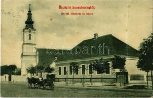 1909 Lovasberény, Református templom és iskola, lovaskocsi. W.L. 2804. (fa)