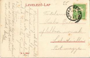 1909 Lovasberény, Református templom és iskola, lovaskocsi. W.L. 2804.  (fa)
