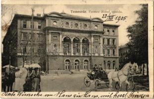 1905 Temesvár, Timisoara; Ferenc József színház. Montázs hintóval / theatre, montage with horse-drawn carriage (EK)
