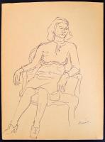 Berény jelzéssel: Ülő női portré. Tus, papír, 33×24,5 cm