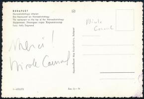 cca 1958 Nicole Courcel (1931-2016) színésznő aláírása egy képeslap hátoldalán