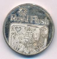 Németország DN Royal Flush - Merkur Münzsammlung Serie A a Kör Királyt ábrázoló ezüstözött fém emlékérem (29mm) T:1- patina Germany ND Royal Flush - Merkur Münzsammlung Serie A silver plated commemorative coin depicting the King of Hearts (29mm) C:AU patina