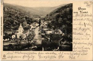 1902 Vaskő, Moravica-Eisenstein, Ocna de Fier; látkép, templom. Adolf Rosner kiadása / general view with church