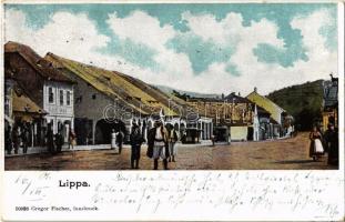 1901 Lippa, Lipova; Fő tér, utca, üzletek / main square, shops, street view
