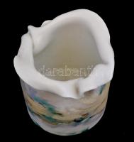 Jakab Bori (1933-2015): Mázas kerámia kaspó, jelzett és datált (1992.III.9), apró kopásokkal, m: 14 ...