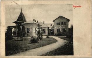 1908 Zaguzsén, Zagujeni; Jakabffy Imre kastélya és saját levele a hátoldalon. 643. Szénásy Béla kiadása / villa, castle. Letter of the owner on the backside (fl)