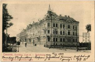 1903 Temesvár, Timisoara; Gyárváros, Liget út, villamos / Fabrica, park, tram