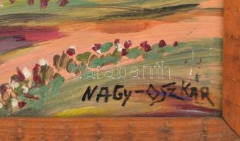 Nagy Oszkár jelzéssel: Falusi házak. Olaj, farost, keretben. 60x80 cm