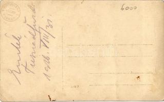 1926 Tusnádfürdő, Baile Tusnad; vasútállomás, katonák és vasutasok gőzmozdonnyal (MÁV 220. sor. gyor...